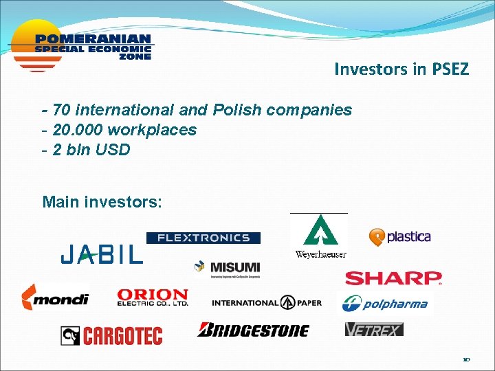 Investors in PSEZ - 70 international and Polish companies - 20. 000 workplaces -