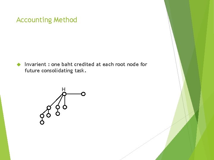 Accounting Method Invarient : one baht credited at each root node for future consolidating