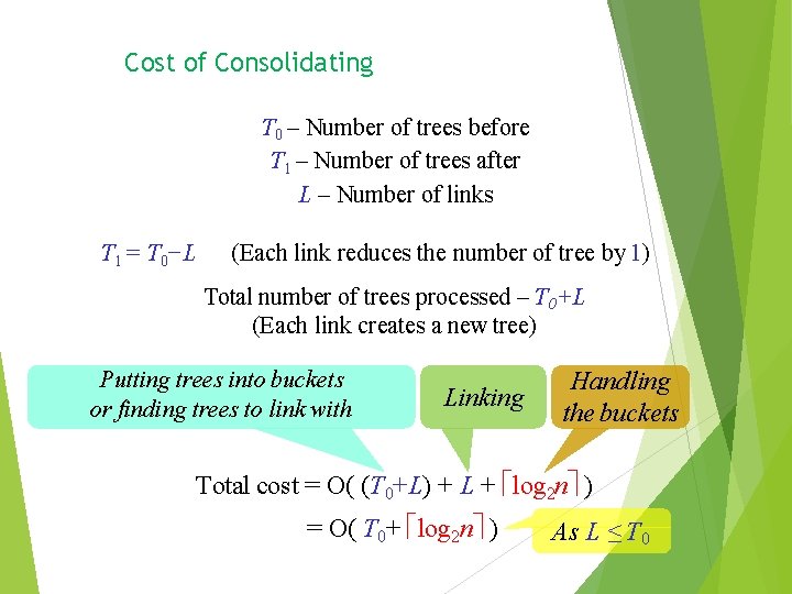 Cost of Consolidating T 0 – Number of trees before T 1 – Number