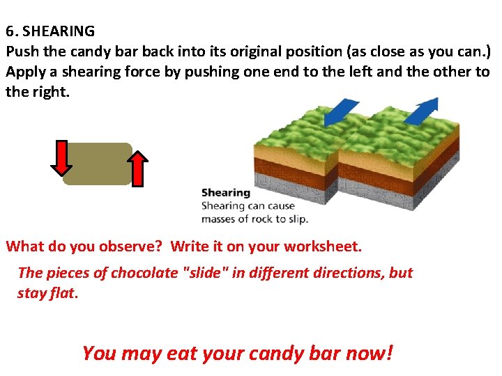 6. SHEARING Push the candy bar back into its original position (as close as