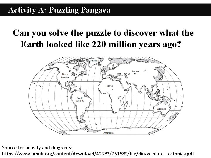 Activity A: Puzzling Pangaea Can you solve the puzzle to discover what the Earth