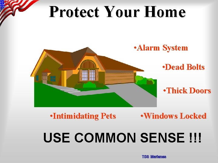 Protect Your Home • Alarm System • Dead Bolts • Thick Doors • Intimidating