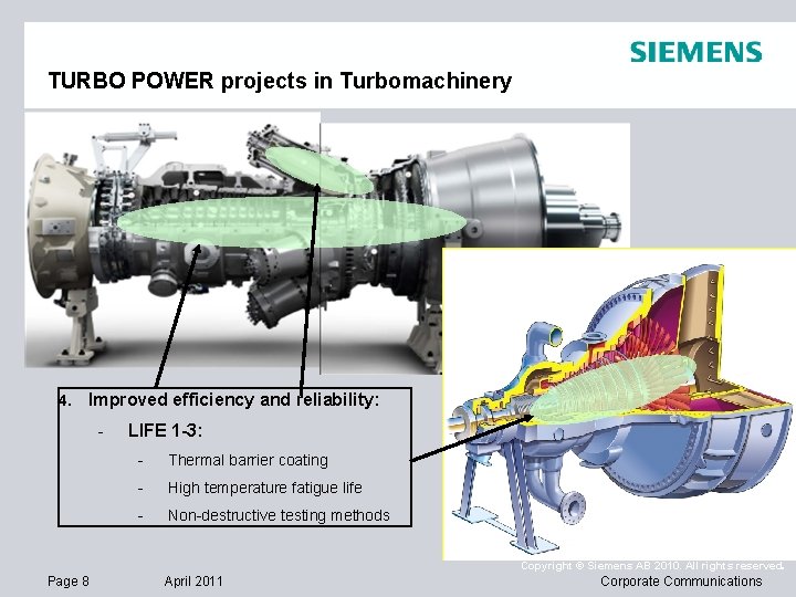 TURBO POWER projects in Turbomachinery 4. Improved efficiency and reliability: - LIFE 1 -3: