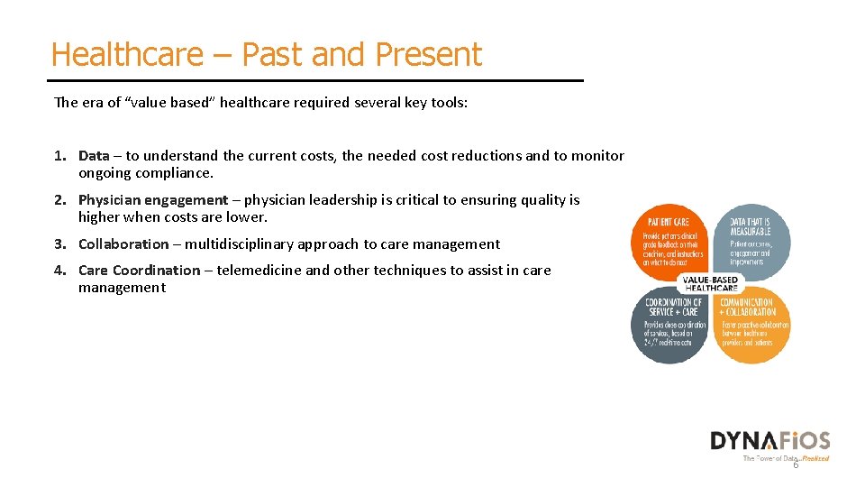 Healthcare – Past and Present The era of “value based” healthcare required several key