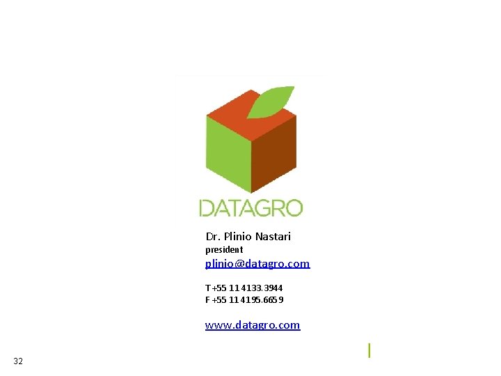 Dr. Plinio Nastari president plinio@datagro. com T +55 11 4133. 3944 F +55 11