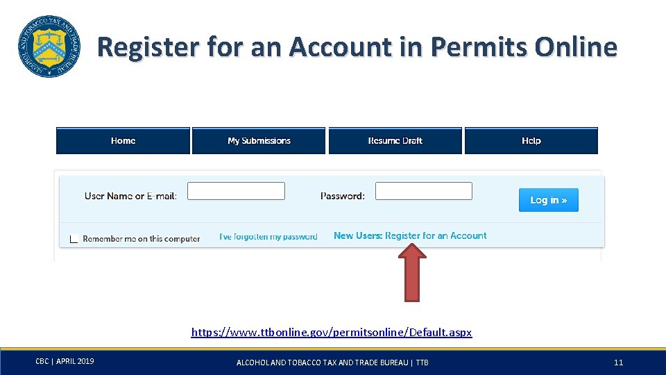 Register for an Account in Permits Online https: //www. ttbonline. gov/permitsonline/Default. aspx CBC |