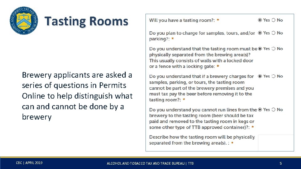 Tasting Rooms Brewery applicants are asked a series of questions in Permits Online to