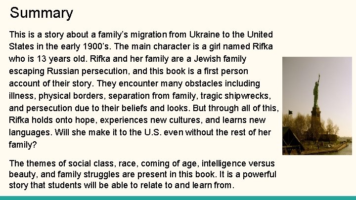 Summary This is a story about a family’s migration from Ukraine to the United