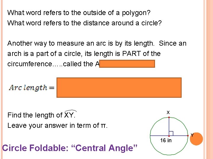 What word refers to the outside of a polygon? What word refers to the