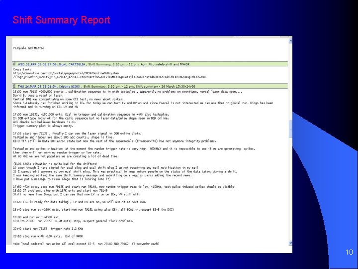 Shift Summary Report 10 
