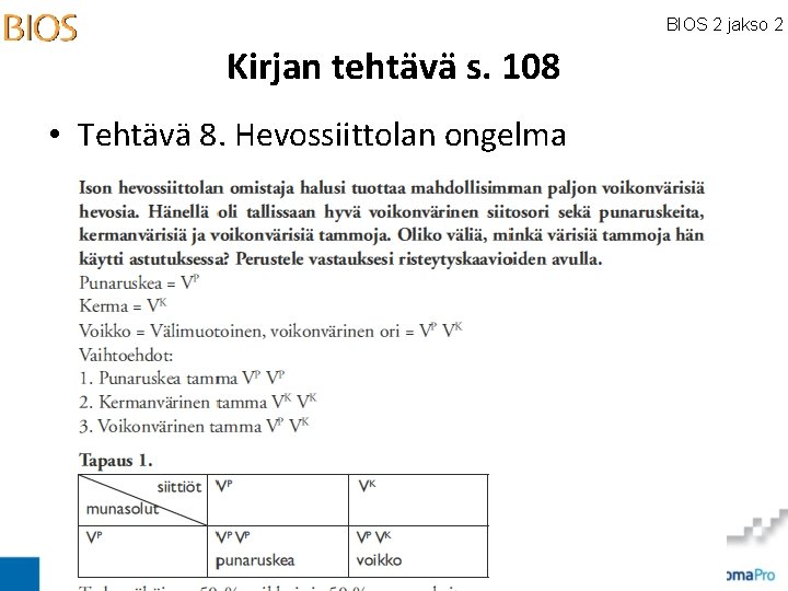 BIOS 2 jakso 2 Kirjan tehtävä s. 108 • Tehtävä 8. Hevossiittolan ongelma 
