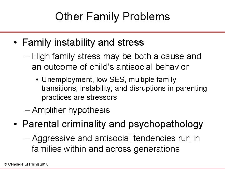 Other Family Problems • Family instability and stress – High family stress may be