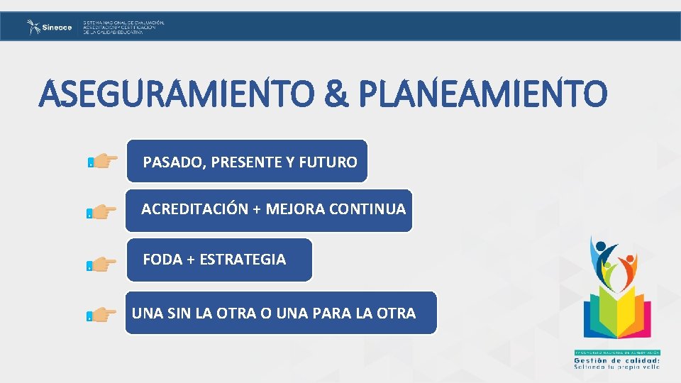 ASEGURAMIENTO & PLANEAMIENTO PASADO, PRESENTE Y FUTURO ACREDITACIÓN + MEJORA CONTINUA FODA + ESTRATEGIA