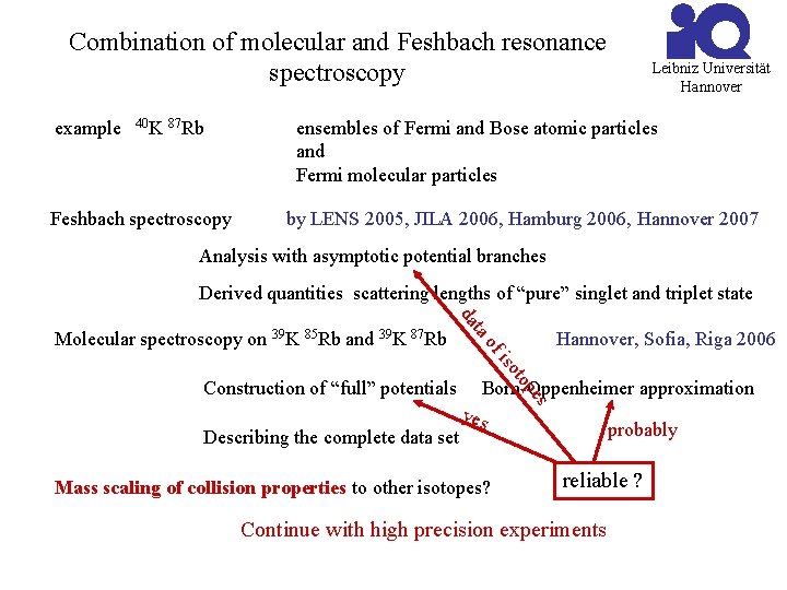 Combination of molecular and Feshbach resonance spectroscopy example 40 K 87 Rb Feshbach spectroscopy