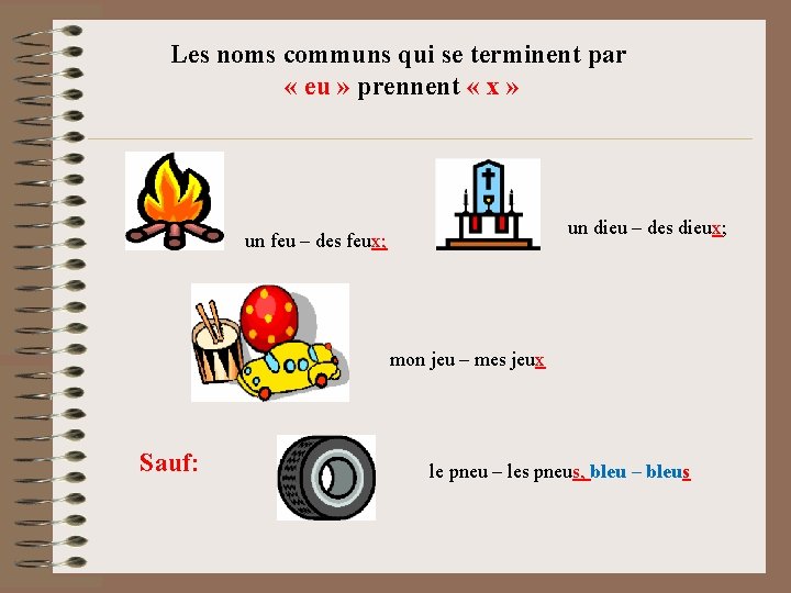 Les noms communs qui se terminent par « eu » prennent « x »