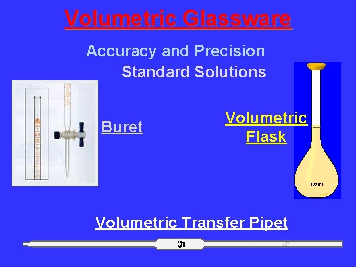 Volumetric Glassware Accuracy and Precision Standard Solutions Buret Volumetric Flask Volumetric Transfer Pipet 