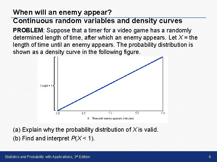 When will an enemy appear? Continuous random variables and density curves PROBLEM: Suppose that