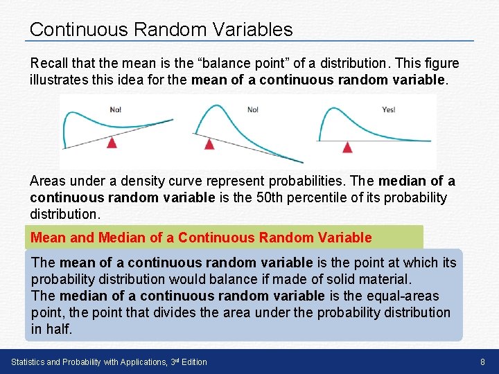 Continuous Random Variables Recall that the mean is the “balance point” of a distribution.