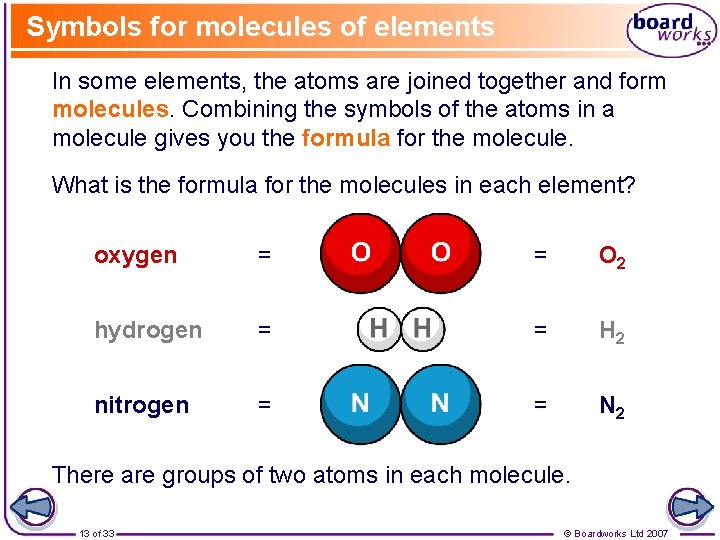 Symbols for molecules of elements In some elements, the atoms are joined together and