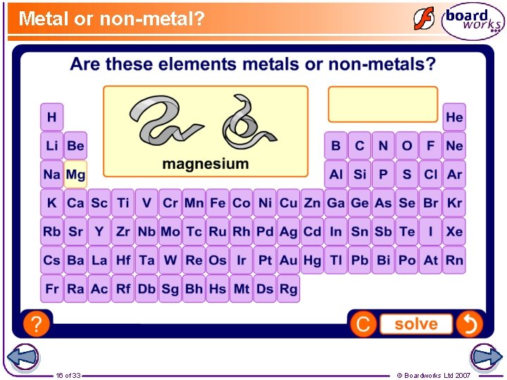 Metal or non-metal? 16 of 33 © Boardworks Ltd 2007 