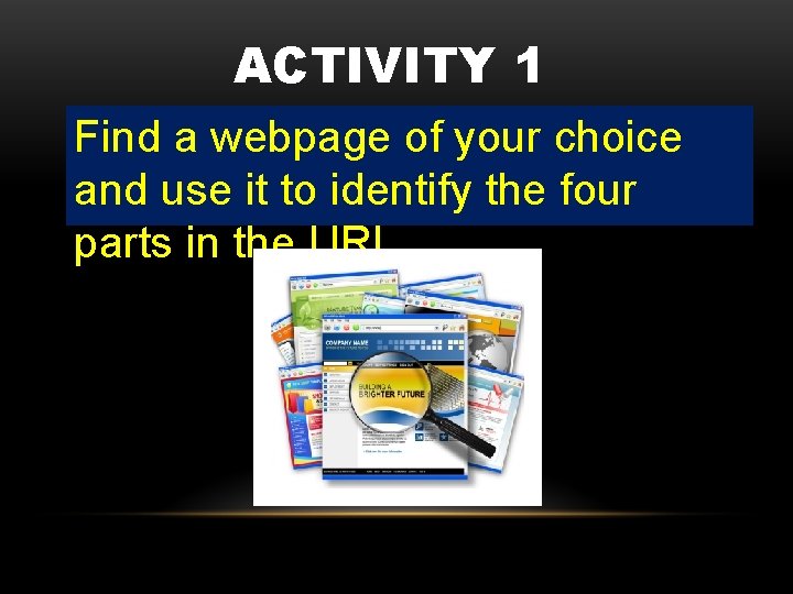 ACTIVITY 1 Find a webpage of your choice and use it to identify the