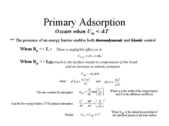 Primary Adsorption Occurs when Uin < -k. T ** The presence of an energy