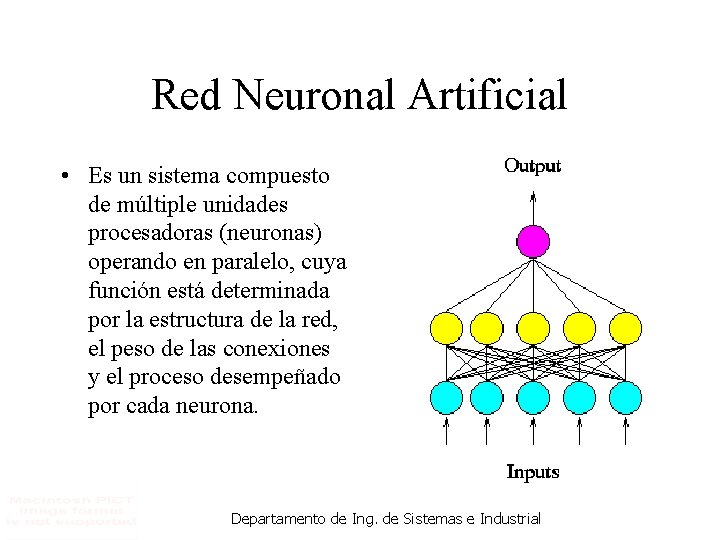 Red Neuronal Artificial • Es un sistema compuesto de múltiple unidades procesadoras (neuronas) operando