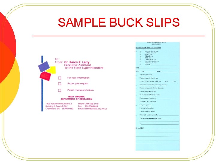 SAMPLE BUCK SLIPS 