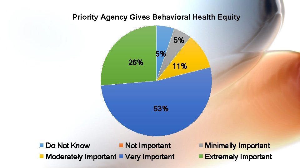 Priority Agency Gives Behavioral Health Equity 5% 5% 26% 11% 53% Do Not Know