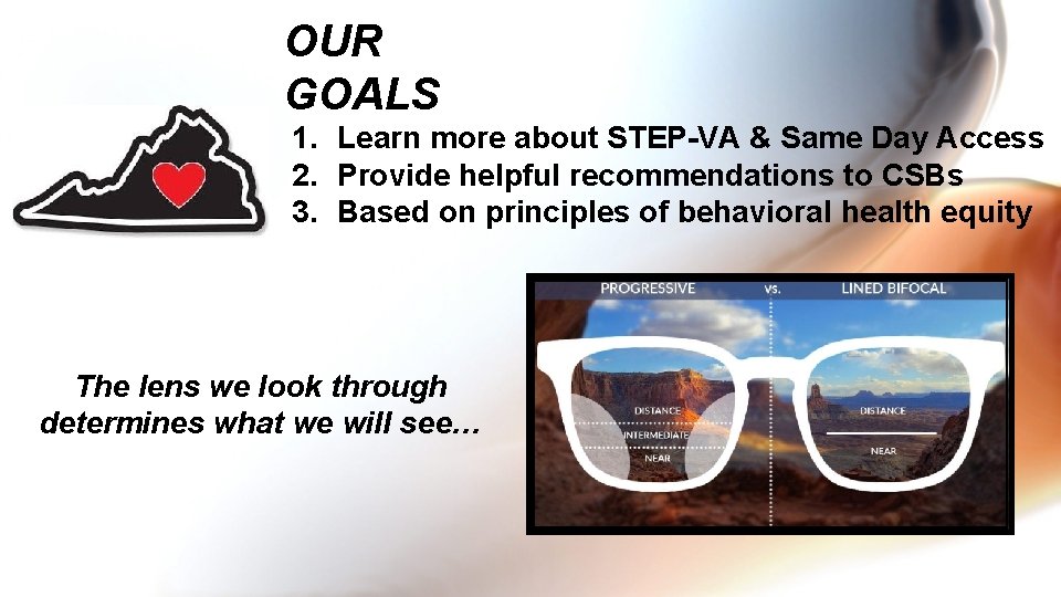 OUR GOALS 1. Learn more about STEP-VA & Same Day Access 2. Provide helpful