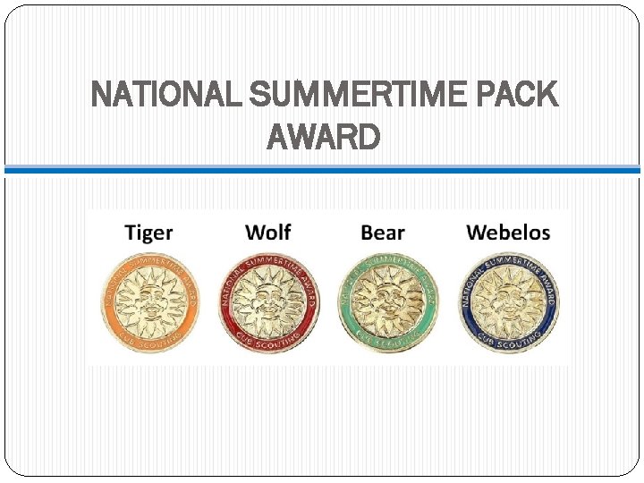 NATIONAL SUMMERTIME PACK AWARD 