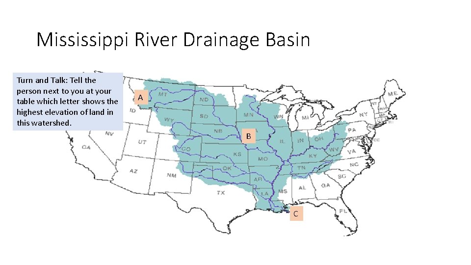 Mississippi River Drainage Basin Turn and Talk: Tell the person next to you at