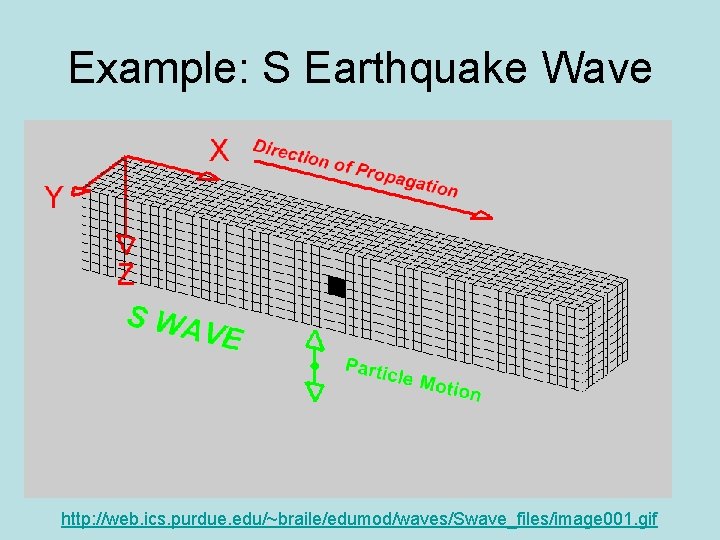 Example: S Earthquake Wave http: //web. ics. purdue. edu/~braile/edumod/waves/Swave_files/image 001. gif 