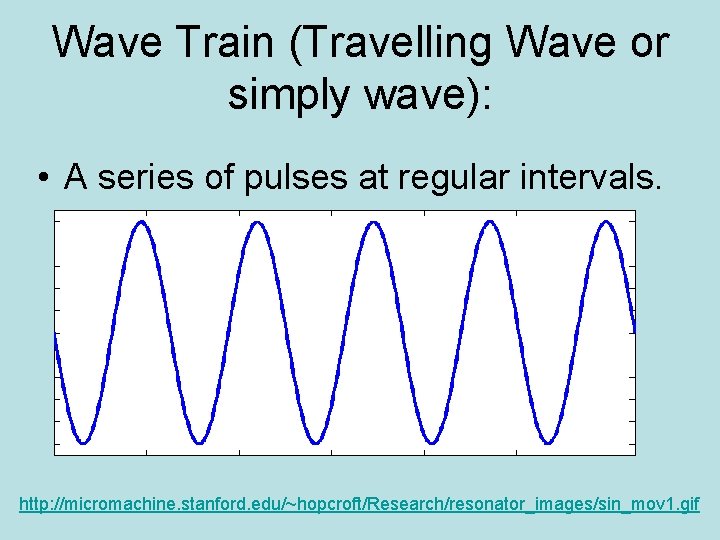 Wave Train (Travelling Wave or simply wave): • A series of pulses at regular