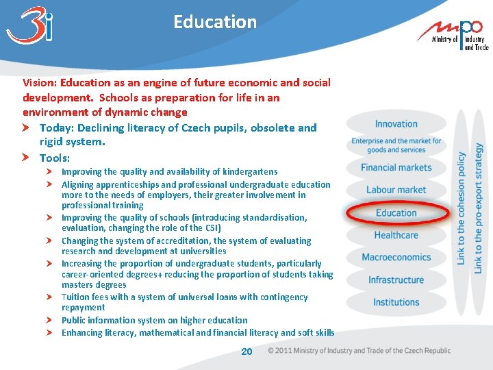 Education Vision: Education as an engine of future economic and social development. Schools as