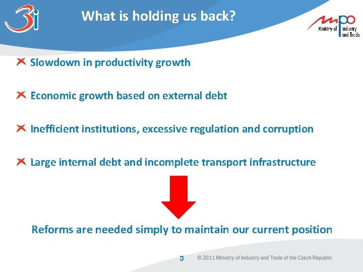 What is holding us back? Slowdown in productivity growth Economic growth based on external