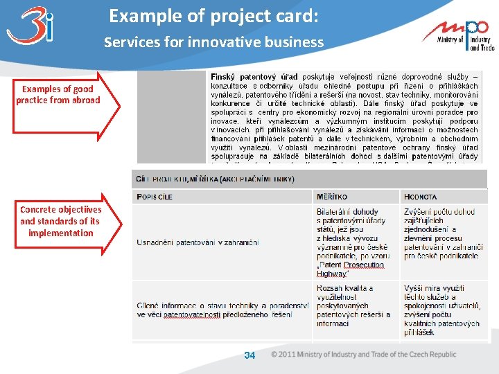 Example of project card: services for innovative business Examples of good practice from abroad