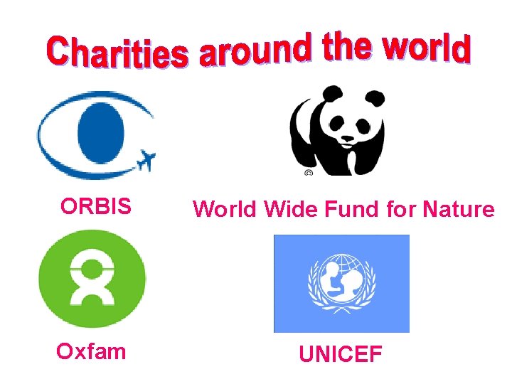 ORBIS World Wide Fund for Nature Oxfam UNICEF 