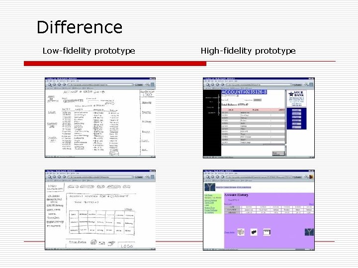 Difference Low-fidelity prototype High-fidelity prototype 