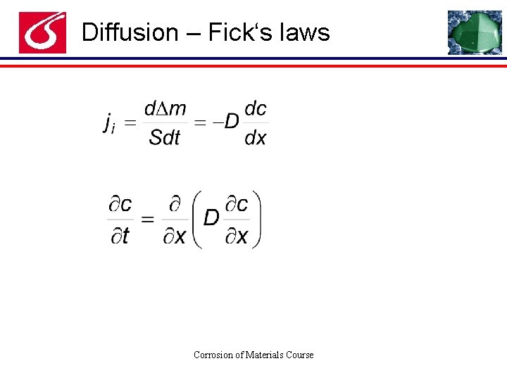 Diffusion – Fick‘s laws Corrosion of Materials Course 