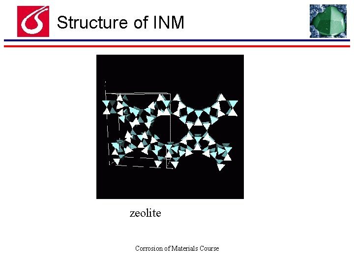 Structure of INM zeolite Corrosion of Materials Course 