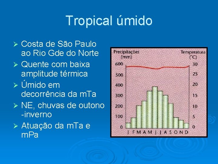 Tropical úmido Costa de São Paulo ao Rio Gde do Norte Ø Quente com