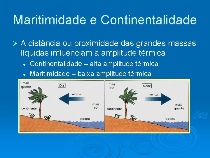 Maritimidade e Continentalidade Ø A distância ou proximidade das grandes massas líquidas influenciam a