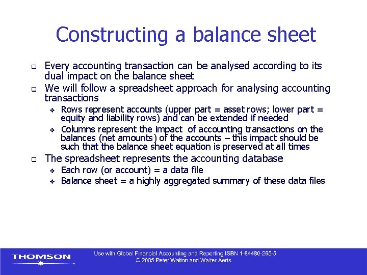 Constructing a balance sheet q q Every accounting transaction can be analysed according to