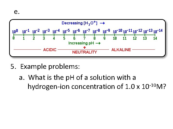 e. 5. Example problems: a. What is the p. H of a solution with