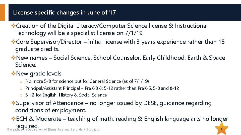 License specific changes in June of ‘ 17 v. Creation of the Digital Literacy/Computer