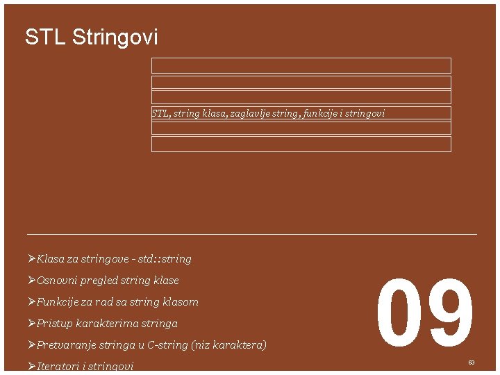 STL Stringovi STL, string klasa, zaglavlje string, funkcije i stringovi ØKlasa za stringove -