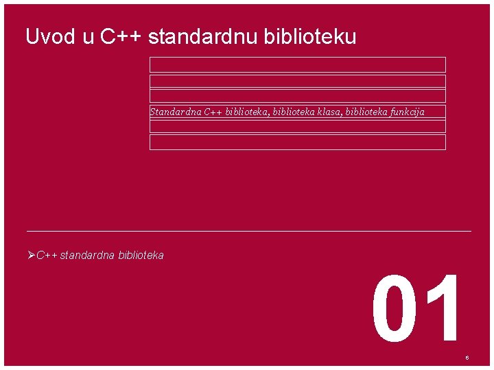 Uvod u C++ standardnu biblioteku Standardna C++ biblioteka, biblioteka klasa, biblioteka funkcija ØC++ standardna