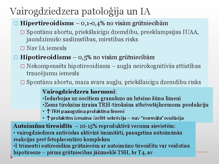 Vairogdziedzera patoloģija un IA Hipertireoidisms – 0, 1 -0, 4% no visām grūtniecībām �
