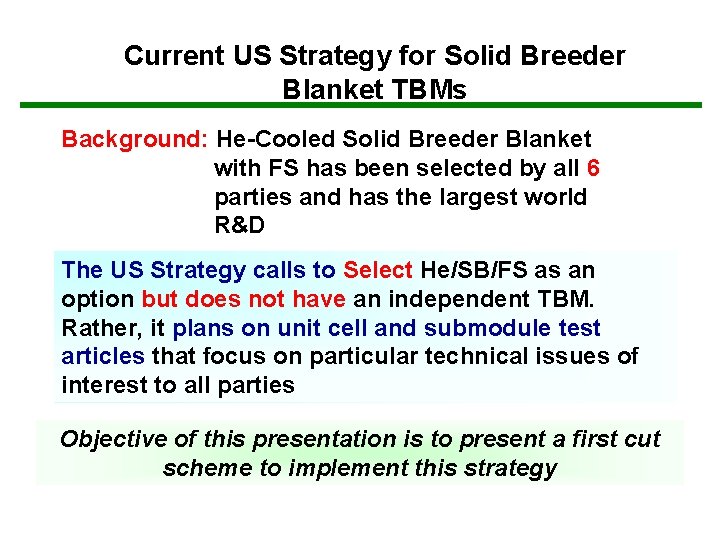 Current US Strategy for Solid Breeder Blanket TBMs Background: He-Cooled Solid Breeder Blanket with